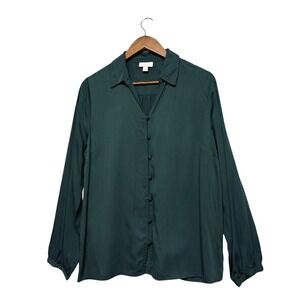 J.Jill Blouse Women Medium Green Button Front Long Sleeve Modal Rayon Solid